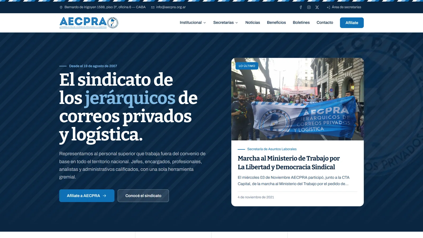 Captura del sitio de AECPRA
