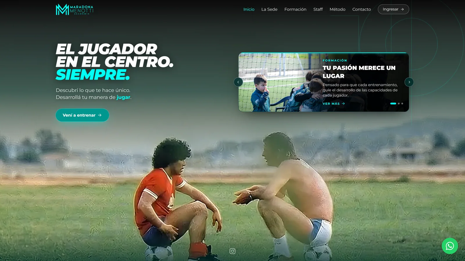 Captura del sitio de Academia Maradona Menotti